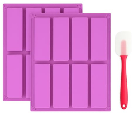 Stampi in Silicone per Dolci, Set 2 Pezzi Rettangolari, 29,5 x 17 cm, 8 Cavità, per Barrette energetiche, barrette di cioccolato e cubetti di ghiaccio
