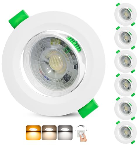 Aulaiyi Faretti LED da Incasso per Cartongesso Dimmerabili 230V, 5W 500LM Faretto Incasso Orientabili Regolabile 3CCT, IP44 Faretti LED Soffitto Ultrasottili per Bagno, Foro Ø68-80mm, Set di 6 Bianco