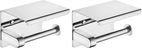 Ibergrif MK34050 - Portarrollos Adhesivo Sin Tapa de Papel Higiénico con el Teléfono Móvil Estante de Almacenamiento, Plata, Acero Inoxidable (Paquete de 2)