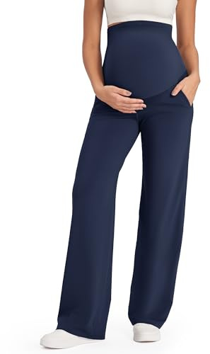 Gravidbyxor över bump Stretchiga graviditetsyogabyxor Lounge Klänning med vida ben Arbetsbyxor med fickor Petite/Vanlig/Lång