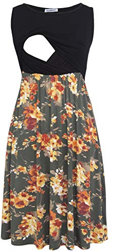 Smallshow Robe d'allaitement de Maternité sans Manches en Patchwork pour Femmes avec Poches SVP089 Medium