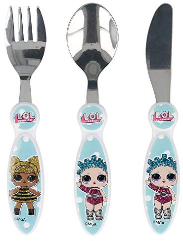 LOL Surprise! Children's Kids 3pcs Cutlery Set, Knife/Fork/Spoon | Child-Friendly Stainless Steel Flatware Set, BPA-free, food-Safe Material Children's Travel Cutlery Set | Non-Slip & Reusable