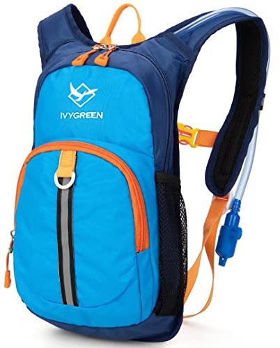 Ivygreen Kids Hydration Backpack, Hiking Backpack for Boys or Girls with 1.5L Water Bladder (Blue - Small)