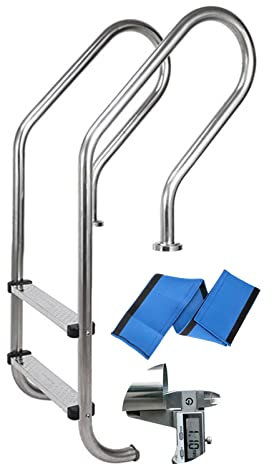 Lsoiup Inground Pool Ladder with Blue Grip Cove, 2-step Entry and Exit System for In-ground Swimming Pools Easy Mount Legs Max. Load 200kg