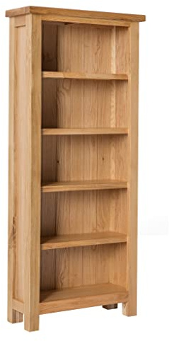 RoselandFurniture London Oak Slim Bookcase Tall Narrow Solid Wood Bookshelf with 5 Display Shelves for Living Room or Office