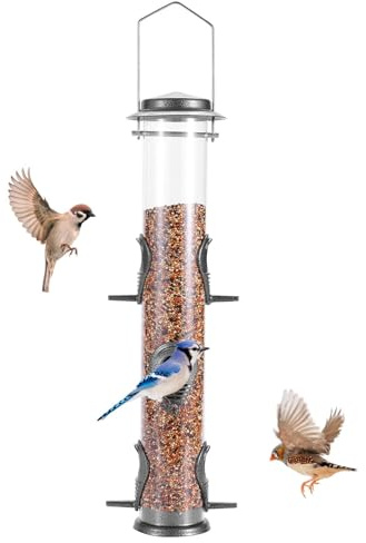 MIXXIDEA Mangeoires à oiseaux en tube métallique pour l'extérieur - Mangeoires à oiseaux sauvages à 6 ports à suspendre - Attire les oiseaux dans votre pelouse, jardin, balcon