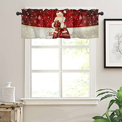 Michorinee Scheibengardine Weihnachten Deko Gardinen Weihnachtsgardine Rot Vorhang Der Weihnachtsmann Schneeflocken Geschenkbox Muster Blickdicht Bistrogardinen für Fenster B 137 × H 45 cm