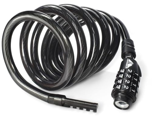 MARQUE Combination Bike Lock Cable- 3/8 inch (5FT, 10FT, 15FT, 25FT) Resettable Combination Lock, Anti-Theft Coiled Secutiry Cable for Bicycles, Kayaks, Paddle Boards, Gates and Outdoor Gear (5 FT)