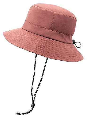 YAMEIZE Sommarhink hatt Wite String – vattentät för kvinnor män safari-hatt justerbar vindtät UV 400 fiskehattar fiske hatt strand vandring klättring, vinröd, En Storlek