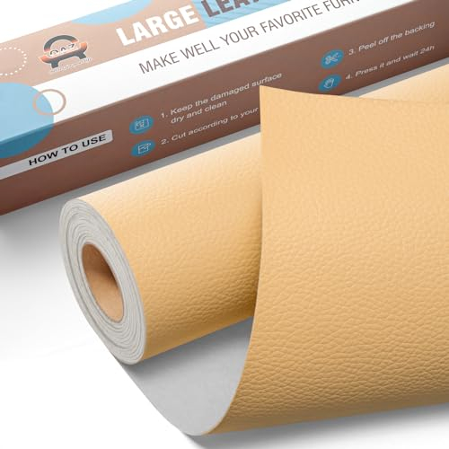 Leder Patch Kunstleder Selbstklebend Beige gelb, 40 x 160cm Leder Reparatur Set, Selbstklebende Lederflicken Leder Reparatur Patch Kit für Möbel, Sofa, Autositze, Taschen, Jacken, Bürostuhl