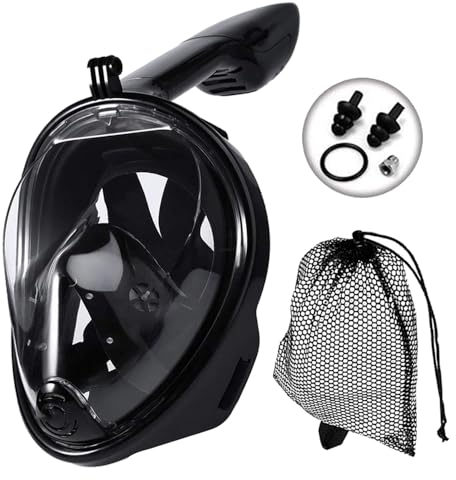 JRing Snorkel Mask Full Face 180° Panoramic View Safe Breathing System Diving Mask with Adjustable Strips and Action Camera Mount Anti-Fog Anti-Leak Snorkeling Mask Set for Adults and Kids