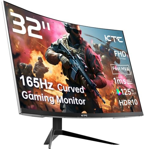KTC Monitor da gioco curvo FHD 1080p da 32, VA 1500R, 165 Hz 1 ms, MPRT, FreeSync e G-Sync, 122% sRGB, DP/HDMI, VESA, HDR10, per videogiochi, casa, ufficio, business PC monitor
