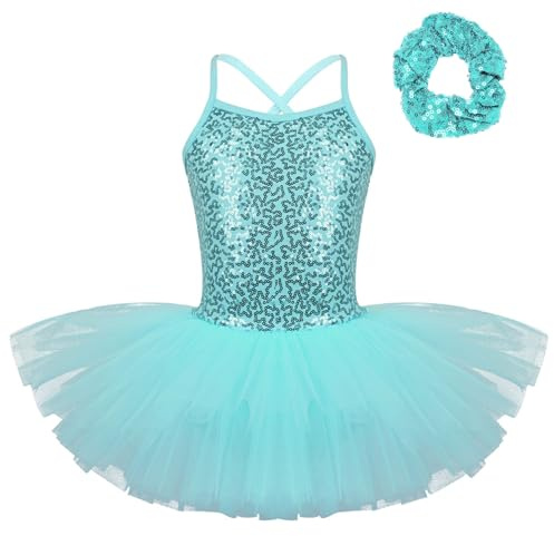 iiniim Enfant Fille Robe De Ballet Danse Tutu Ballet Justaucorps Danse Classique Leotard Paillettes Tulle Robe Costume Soirée Bal Performance 4-12 Ans Turquoise C 4-5 Ans