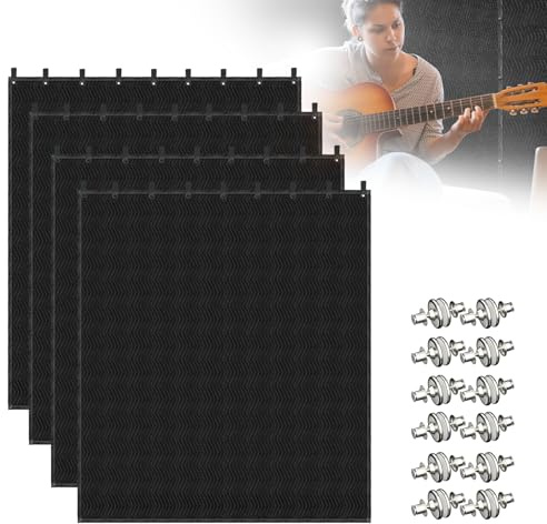 Soundproof Blanket for Door 96 x 80, 4 PCS Heavy Duty Sound Dampening Curtains, Noise Cancelling Studio Acoustic Blanket, Light Blocker, Moving with Grommets for Home, Window, Furniture, Black