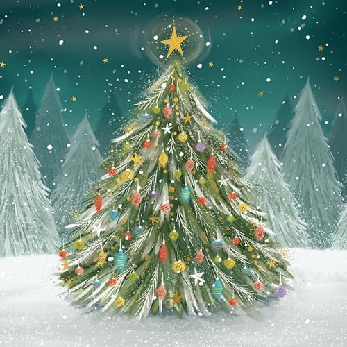 Marie Curie Charity Christmas Tree Greeting Cards, 14x14cm, Pack of 10 with Envelopes, 1 Design, 100% FSC Board, Made in UK