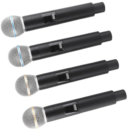 Goshyda Ensemble de Microphones sans Fil, 4 Micros Dynamiques Portables sans Fil avec Batterie Rechargeable de 2200 MAh, Bande VHF de Portée de 164 Pieds, pour Enregistrement sur Scène,