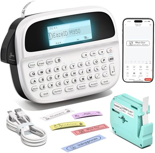Label Maker Waterproof Labels, Handheld Bluetooth Labeler for Kids School Items, Labeling Machine with Backlit LCD, QWERTY Keyboard & APP Connectivity for Teachers Gift, Home & Office Organization