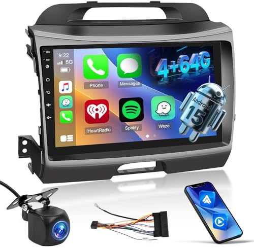[8 Core Qualcomm 4+64G] Car Radio for KIA Sportage 3 2010-2016 - Wireless Carplay and Android Auto - 9 Inch 1280 * 720 IPS Touch Screen Android Car Stereo - DSP/GPS/WiFi/SWC + AHD Backup Camera