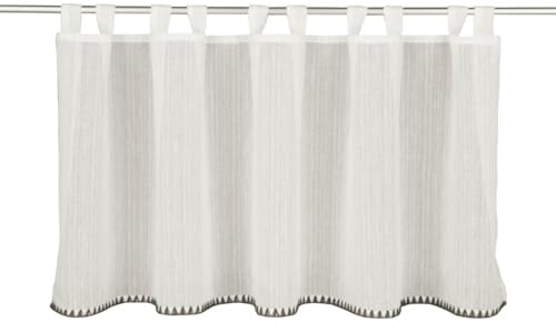 Sehlbach Strukturerad bistrogardin med kontrasterande virkad kant, Vit, 140 x 75 cm Bistrogardin, Elegant utseende, Strukturerat tyg, Genomskinlig, Oeko-Tex certifierad