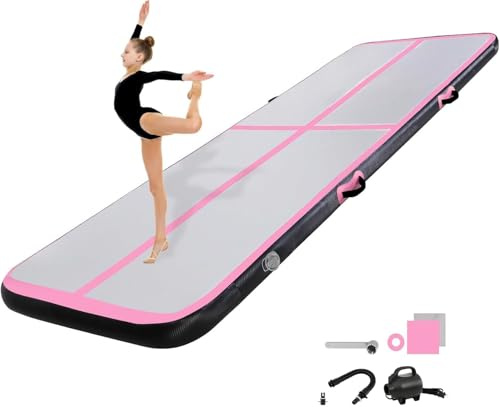 KIKILIVE 20 cm hög gymnastikmatta, tumbling-matta, 3 m, uppblåsbar gymnastikmatta, luftgymnastikmatta med luftpump, uppblåsbar sportmatta för fitness/utomhus/yoga/träning etc