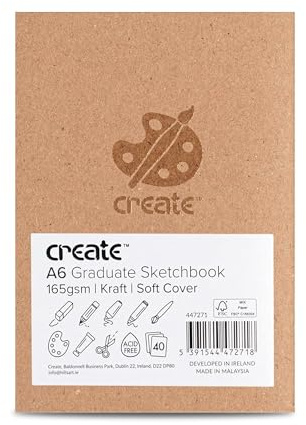 Create A6 Graduate Kraft Sketching Pad – 40-Sheet Soft Cover, Staple-Bound Sketchbook – 165gsm White Cartridge Paper for Pencil, Pastel, Ink & More – Artist Sketch Pad for Drawing & Sketching