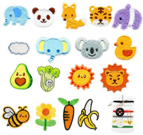 18 Stück Bügelbilder für Textilien, Bügelbilder Kinder, Bügelbild, Bügelpatch Kinder, Aufnäher zum Aufbügeln, Patches zum Aufnähen, DIY-Zubehör für Kleidung und Accessoires