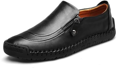 Zapatos casuales de ajuste ancho for hombres Diseño de cremallera Punta redonda Calzado cómodo for actividades diarias(Schwarz,38 EU)