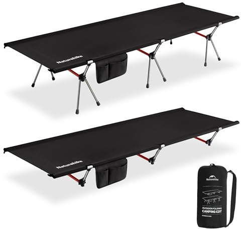 Naturehike Hopfällbar campingsäng 190 × 70 cm, bärbar, hopfällbar, lätt, för camping, upp till 150 kg, resebädd för vandring, hem, tält, utomhus, kontor, trädgård (svart)