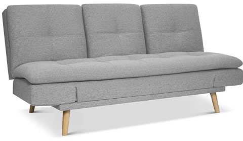 Bravich Soho Click Clack 4-in-1 Convertible 3-Seater Linen Blend Upholstery Reclining Sofa Bed with Drinks Table & Cup Holders, Space-Saving Design, Modern Scandinavian Style - Light Grey