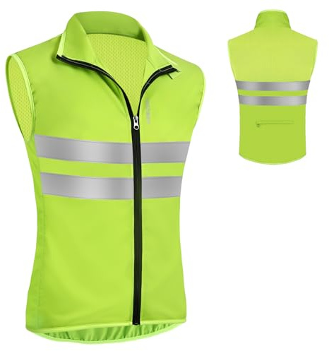 AUYAO Reflektierende Fahrradweste Herren Damen, Windweste Visibility Vest, Warnweste mit Reißverschluss, Ärmellos MTB Radweste, Laufweste Radfahren, Joggen, Winddicht, Atmungsaktiv (L)