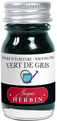 Jacques Herbin 11507T - Writing and drawing ink - Fountain pens and rollerballs - Vert de gris/ Grey green - 10 ml - Made in France - Calligraphy, writing