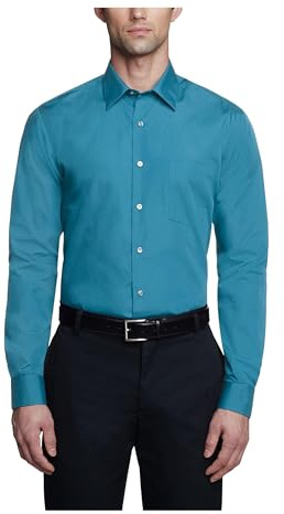 Van Heusen Herren Anzughemd, Popeline, Einfarbig Smokinghemd, Blau (Deep Sea), 46 cm Hals 86 cm-89 cm Ärmel