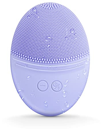 EZBASICS Facial Cleansing Brush Made with Ultra Hygienic Soft Silicone, Waterproof Sonic Vibrating Face Brush for Deep Cleansing, Gentle Massaging, Inductive Charging (Violet) 1 Pack+5 Speed Settings
