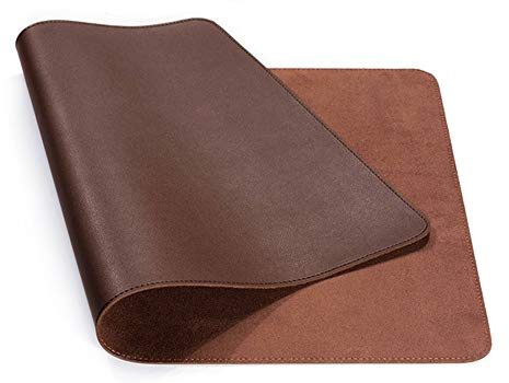 Nonebranded Double-side Portable Desk Pad, Waterproof Desk Blotter Protector, Leather Desk Writing Mat Mouse Pad (Color : Dark Brown, Size : 60 X 30 CM)