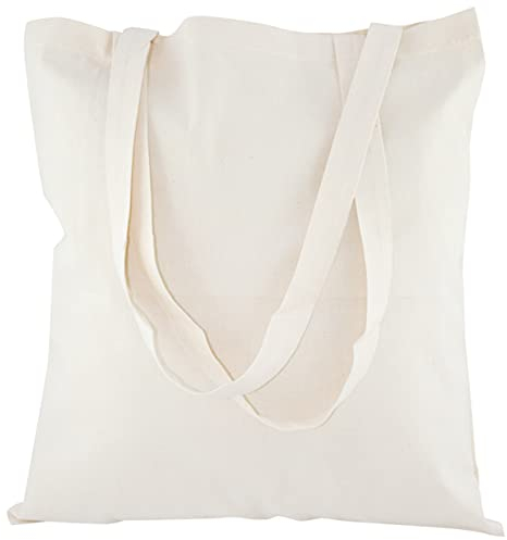 AllBags Baumwolltasche 380 x 420 mm mit langen Griffen 70 cm, Einkaufstasche, Alltagstasche, arbeitstasche damen, strapazierfähige stofftasche kindergarten, jutebeutel (5 er-Pack, Ecru)