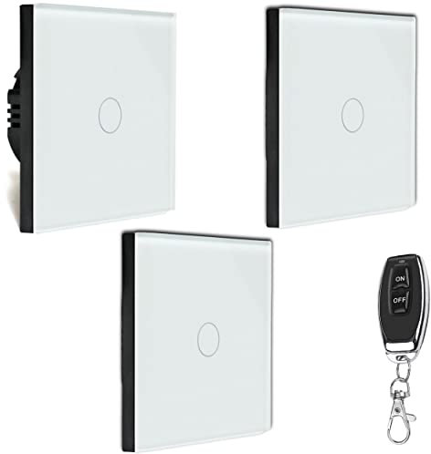 KIT Interrupteur sans fil - Bouton tactile va et vient prêt à poser – 3 Télécommande murale + 1 interrupteur relais récepteur radio encastrable sans neutre - Compatible Led