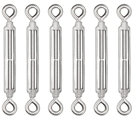M8 Eye & Eye Turnbuckle, 304 Stainless Steel Turnbuckle Heavy Duty Wire Rope Tension 6 Pcs