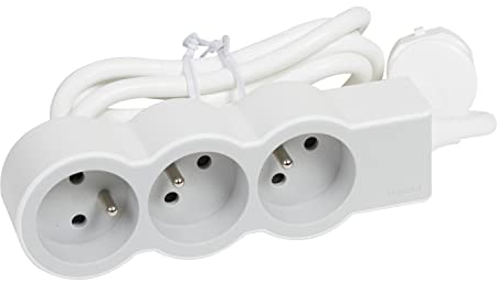 Legrand - Rallonge multiprise extra-plate avec 3 prises de courant avec terre avec cordon 1,5m - blanc et gris clair