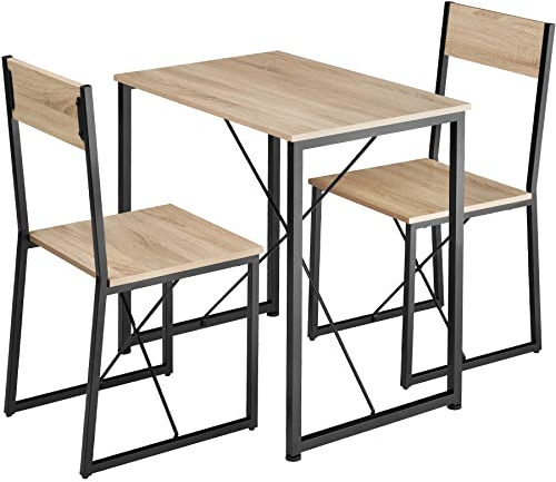 TecTake Conjunto de Comedor, Juego de Dos sillas y Mesa para el salón, Conjunto de Asientos para la Cocina, Set de Muebles de Interior (Madera Industrial Clara)