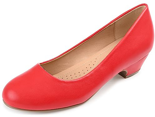 Journee Womens Saar Wide Width Comfort Insole Round Toe Block Heel Pumps, Red, 8 Wide