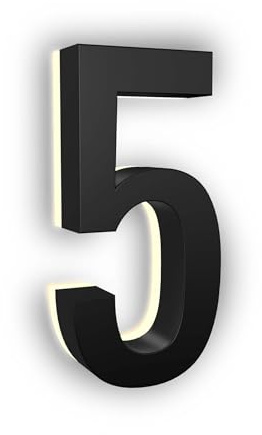 5 Inch Modern LED House Number, ABS Polymer, 2700K Warm (5, Black)