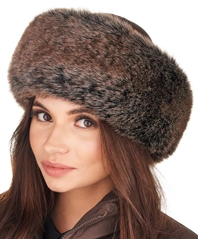 Futrzane Siberian Mütze mit Fellrand - Fellmütze Damen - Pelz und Leder Hut (M, Braun - Braun Siberian)