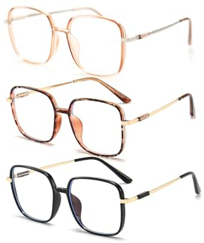 KAEOISFU 3Pack Großer Quadratische Lesebrillen für Männer und Frauen, Blaulicht-blockierende Computer-Lesebrille, Ultraleicht Damen Computer-Brille Gegen Augenermüdung