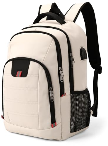 Della Gao Laptop-Rucksack Frauen, Rucksack Laptop 17,3-Zoll-Notebook-Rucksack mit USB-Ladeschlitz und Laptopfach Arbeitsrucksack Lässiger für Männer Travel Business, Beige