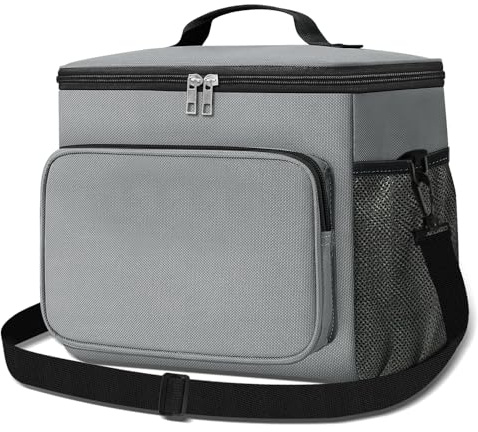 CHGANG 10L Insulated Lunch Bag for Men Women, Foldable Cooler Bag Thermal Lunch Tote for Work School Picnic Travel (Grey)