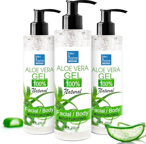 Aloe Vera Gel 100% Natürlich Feuchtigkeitsspendend für Haut und Haar, Körperstraffung, Anti-Falten-Gesichtsbehandlung, Hautreparatur (Nach Sonne, Rasur, Wachsen, IPL), Haarspülung - 3 x 200 ml