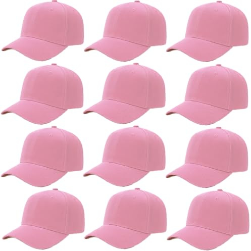 ZH Plain Adjustable Unisex Blank Design Baseball Caps - Lot of 12 PC Pink