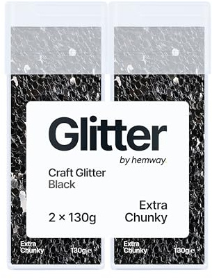 Hemway Craft Glitter Shaker Black 130g x2 Pack Extra Chunky | for Resin & Epoxy Crafts, Christmas Art Supplies, Nail, Body, Face, Eye, Festival, Crafting, Slime, Sparkle