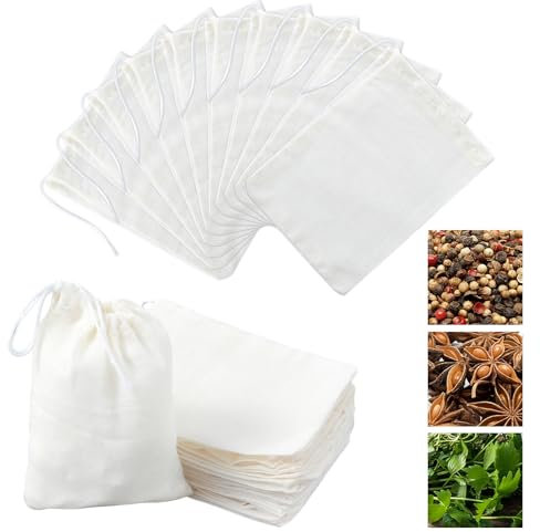 24pcs Spice Bags for Cooking, 4.1x3.2inch Muslin Bags with Drawstring, Reusable Empty Tea Bags, Filter Cold Brew Bags, Small Mesh Bag for Cooking, Tea Coffee Filter, DIY Carft Spices Storage