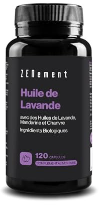 Huile de Lavande - Avec Huiles Essentielles Biologiques de Lavande, Mandarine et Huile de Chanvre Biologique, Vitamine E - 120 Capsules, Formule Avancée pour Relaxation - Zenement